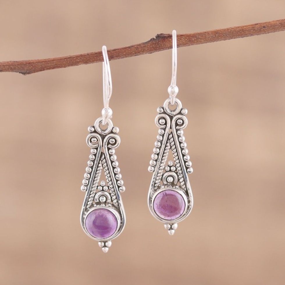 Pointed Amethyst Dangle Earrings from India 'Regal Peaks'