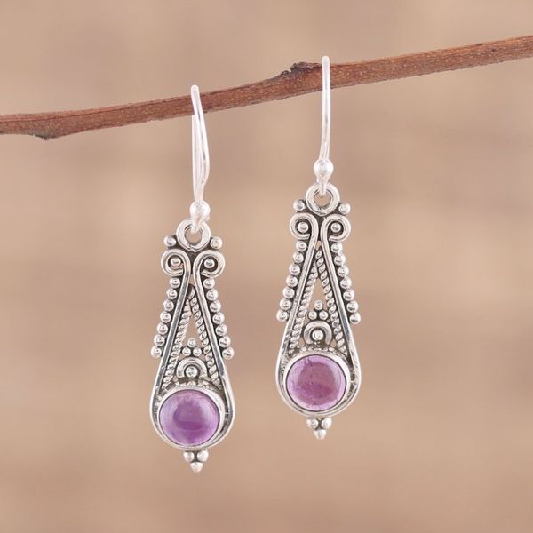Alternate image for Pointed Amethyst Dangle Earrings from India Regal Peaks