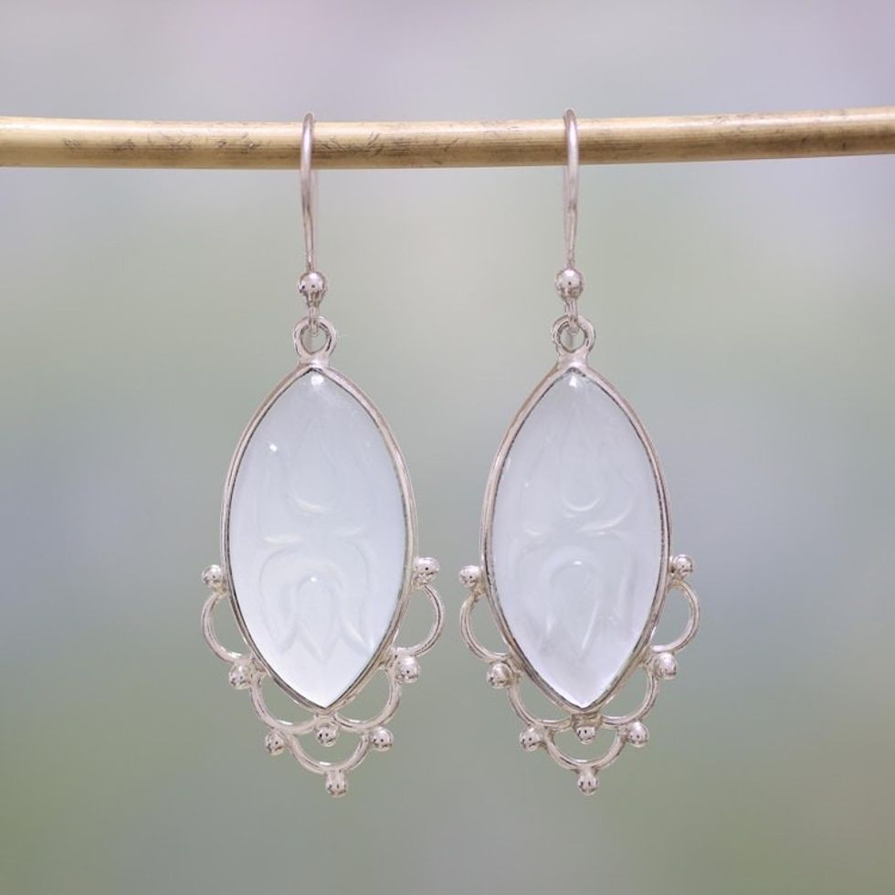 Chalcedony and Sterling Silver Dangle Earrings from India 'Heavenly Bliss'
