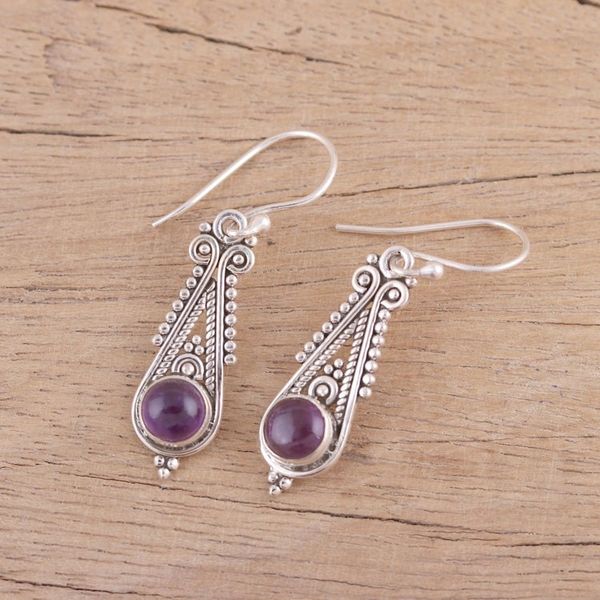 Alternate image for Pointed Amethyst Dangle Earrings from India Regal Peaks