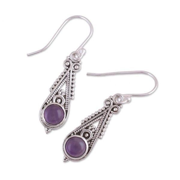 Alternate image for Pointed Amethyst Dangle Earrings from India Regal Peaks