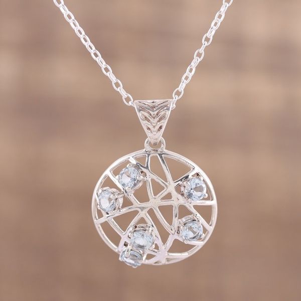 Alternate image for Blue Topaz Dream Catcher Pendant Necklace from India Sparkling Dream Catcher
