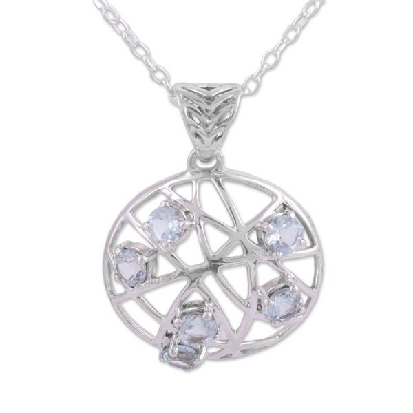 Alternate image for Blue Topaz Dream Catcher Pendant Necklace from India Sparkling Dream Catcher