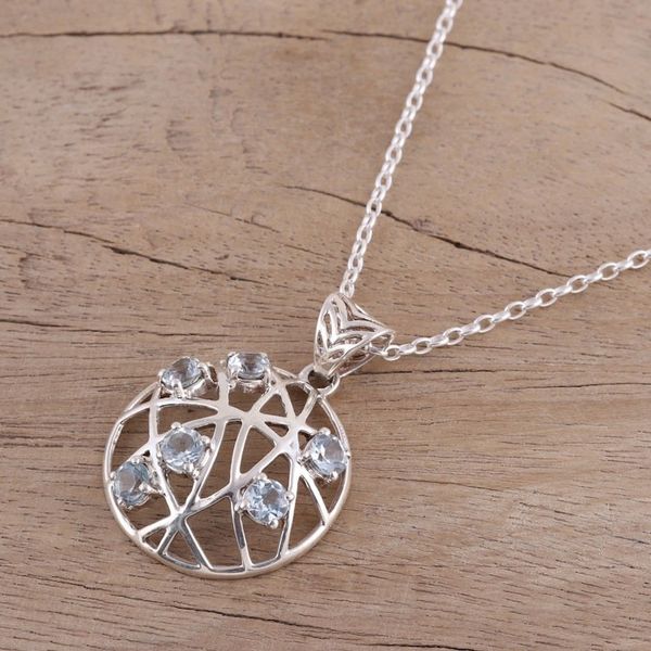 Alternate image for Blue Topaz Dream Catcher Pendant Necklace from India Sparkling Dream Catcher