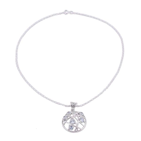 Alternate image for Blue Topaz Dream Catcher Pendant Necklace from India Sparkling Dream Catcher
