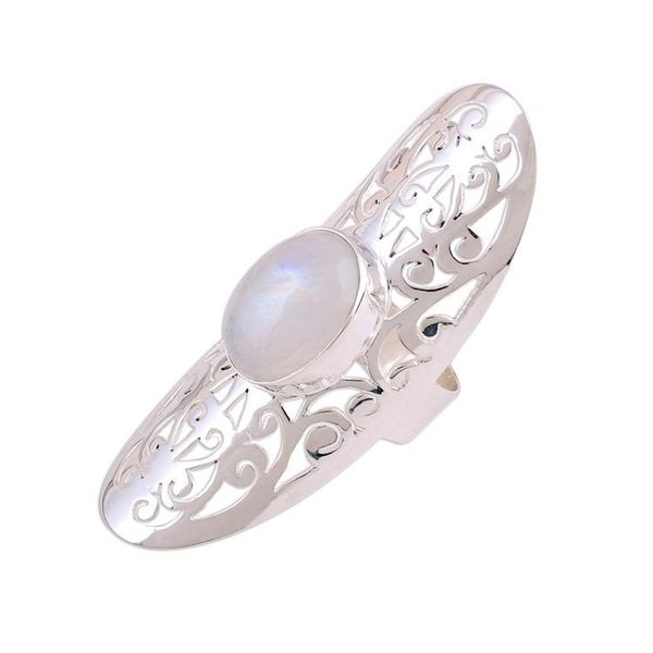 Alternate image for Ornate Sterling Silver Jali and Moonstone Cocktail Ring Jali Floral Mist