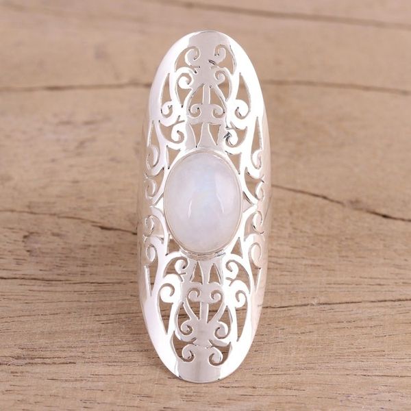 Alternate image for Ornate Sterling Silver Jali and Moonstone Cocktail Ring Jali Floral Mist