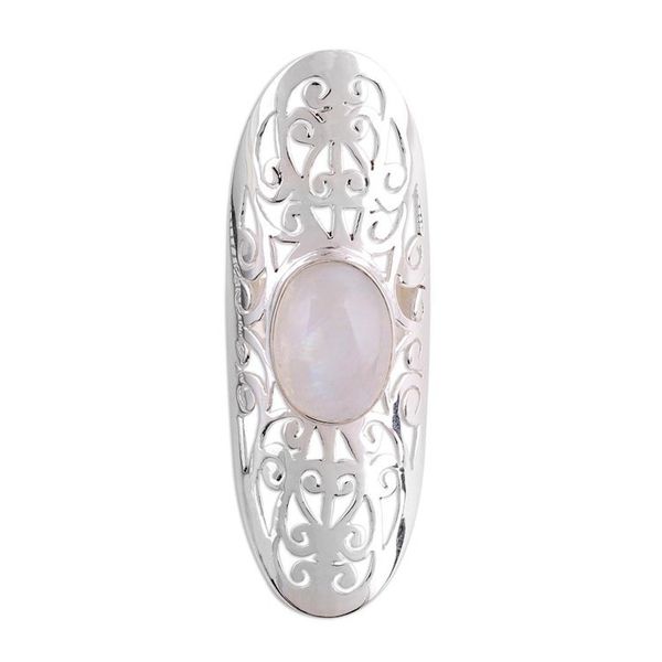 Alternate image for Ornate Sterling Silver Jali and Moonstone Cocktail Ring Jali Floral Mist