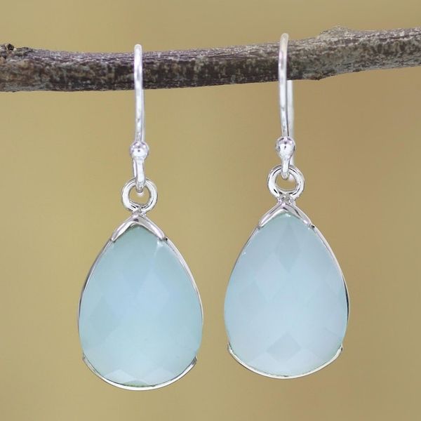 Alternate image for Aqua Chalcedony and Sterling Silver Dangle Earrings Aqua Drops