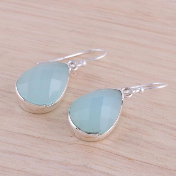 Alternate image for Aqua Chalcedony and Sterling Silver Dangle Earrings Aqua Drops