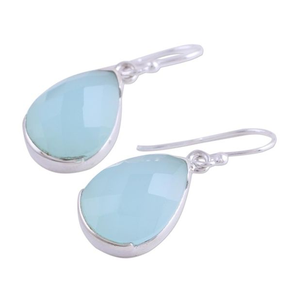 Alternate image for Aqua Chalcedony and Sterling Silver Dangle Earrings Aqua Drops
