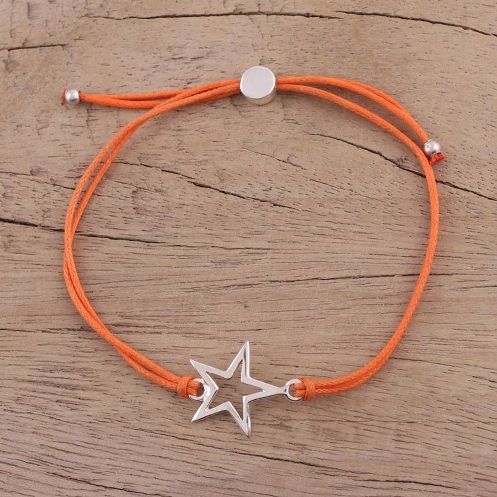 Sterling Silver Star Pendant Bracelet in Orange from India 'Starry Shine in Orange'