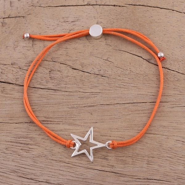 Alternate image for Sterling Silver Star Pendant Bracelet in Orange from India Starry Shine in Orange