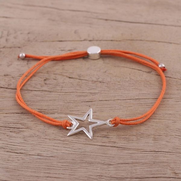 Alternate image for Sterling Silver Star Pendant Bracelet in Orange from India Starry Shine in Orange