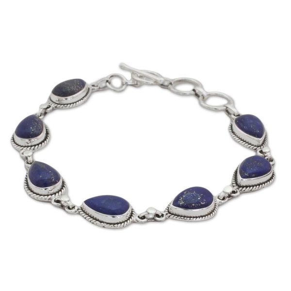Alternate image for Lapis Lazuli and Sterling Silver Link Bracelet from India Caressing Rain in Blue