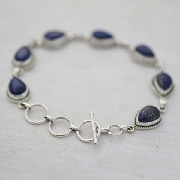 Alternate image for Lapis Lazuli and Sterling Silver Link Bracelet from India Caressing Rain in Blue