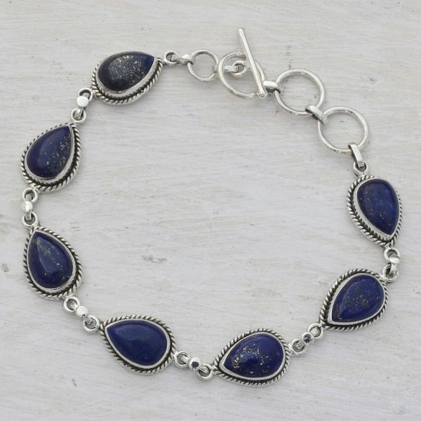Alternate image for Lapis Lazuli and Sterling Silver Link Bracelet from India Caressing Rain in Blue