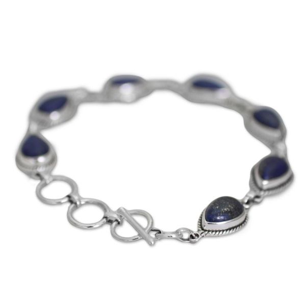 Alternate image for Lapis Lazuli and Sterling Silver Link Bracelet from India Caressing Rain in Blue