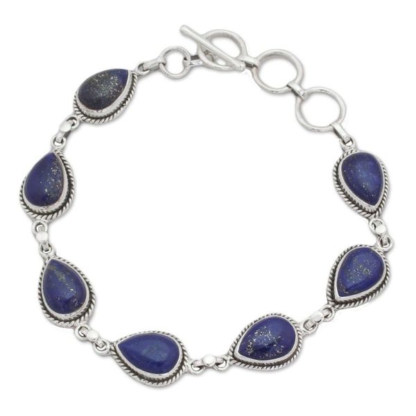 Alternate image for Lapis Lazuli and Sterling Silver Link Bracelet from India Caressing Rain in Blue