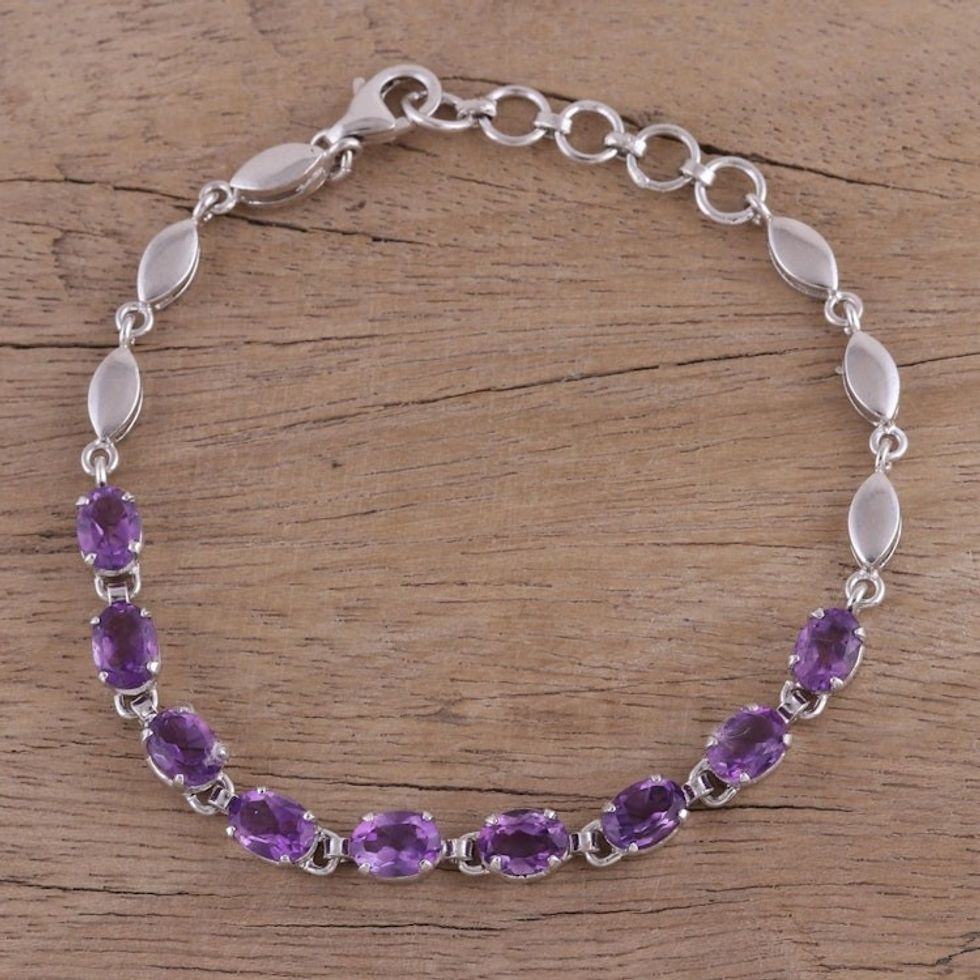 Adjustable Amethyst and Rhodium Plated Silver Bracelet 'Refreshing Lavender'