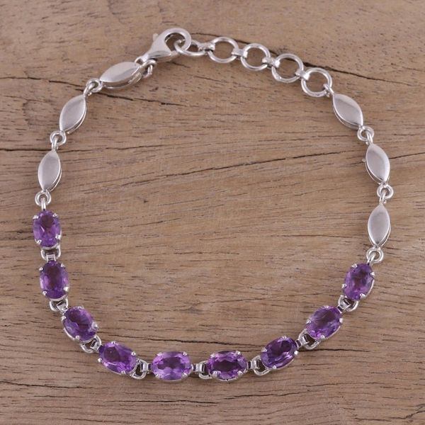 Alternate image for Adjustable Amethyst and Rhodium Plated Silver Bracelet Refreshing Lavender