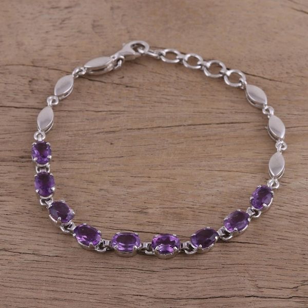 Alternate image for Adjustable Amethyst and Rhodium Plated Silver Bracelet Refreshing Lavender