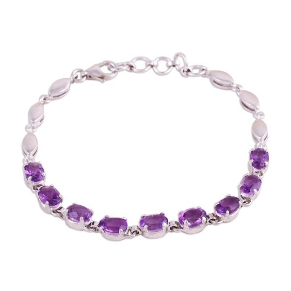 Alternate image for Adjustable Amethyst and Rhodium Plated Silver Bracelet Refreshing Lavender