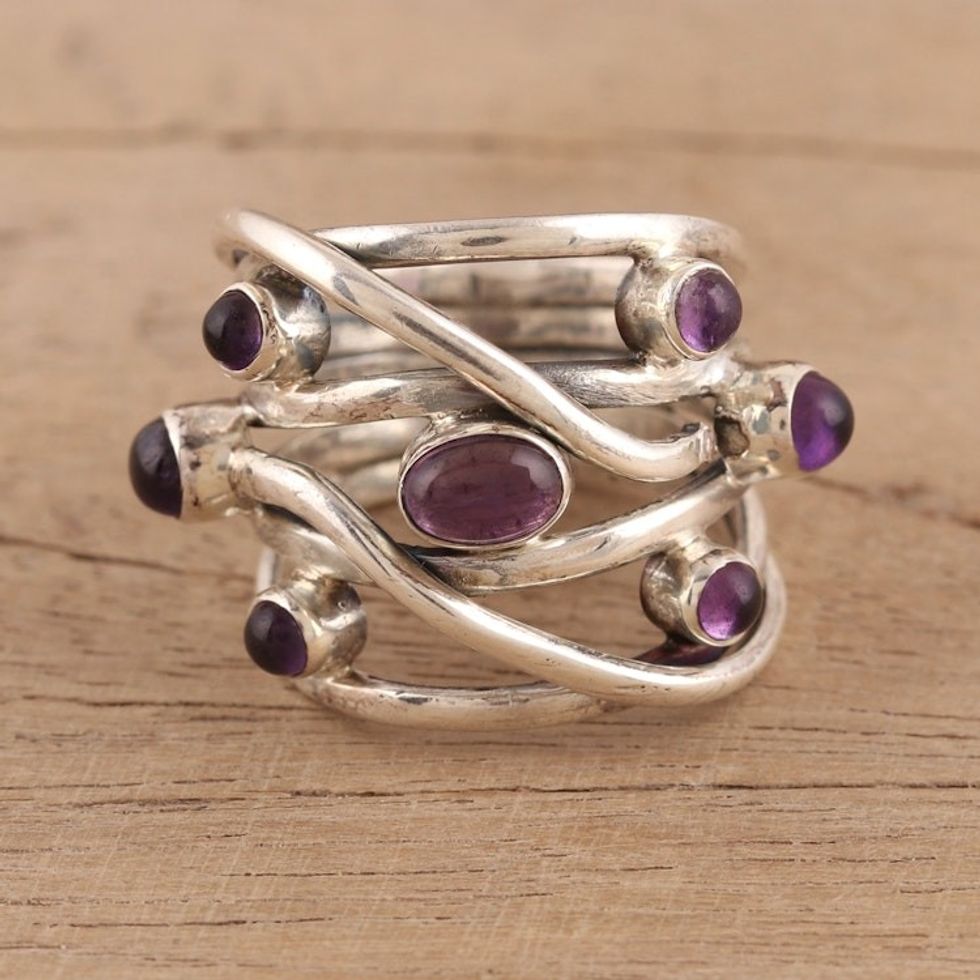 Multi-Stone Amethyst Cocktail Ring from India 'Intertwined Delight'