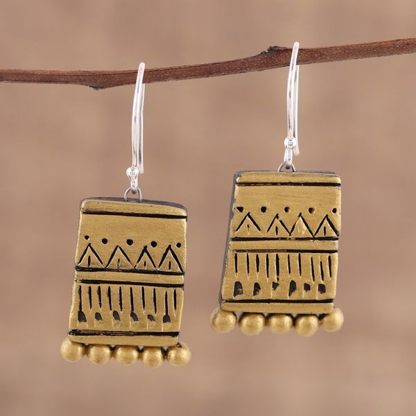Alternate image for Gold-Tone Ceramic Dangle Earrings Crafted in India Golden Dance