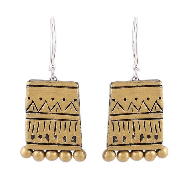Alternate image for Gold-Tone Ceramic Dangle Earrings Crafted in India Golden Dance