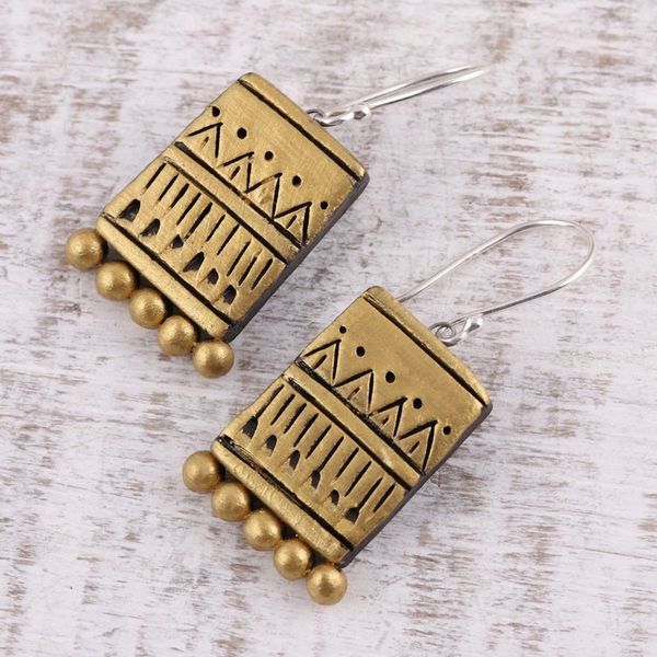 Alternate image for Gold-Tone Ceramic Dangle Earrings Crafted in India Golden Dance