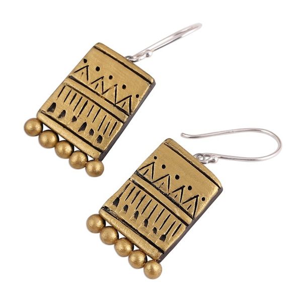 Alternate image for Gold-Tone Ceramic Dangle Earrings Crafted in India Golden Dance