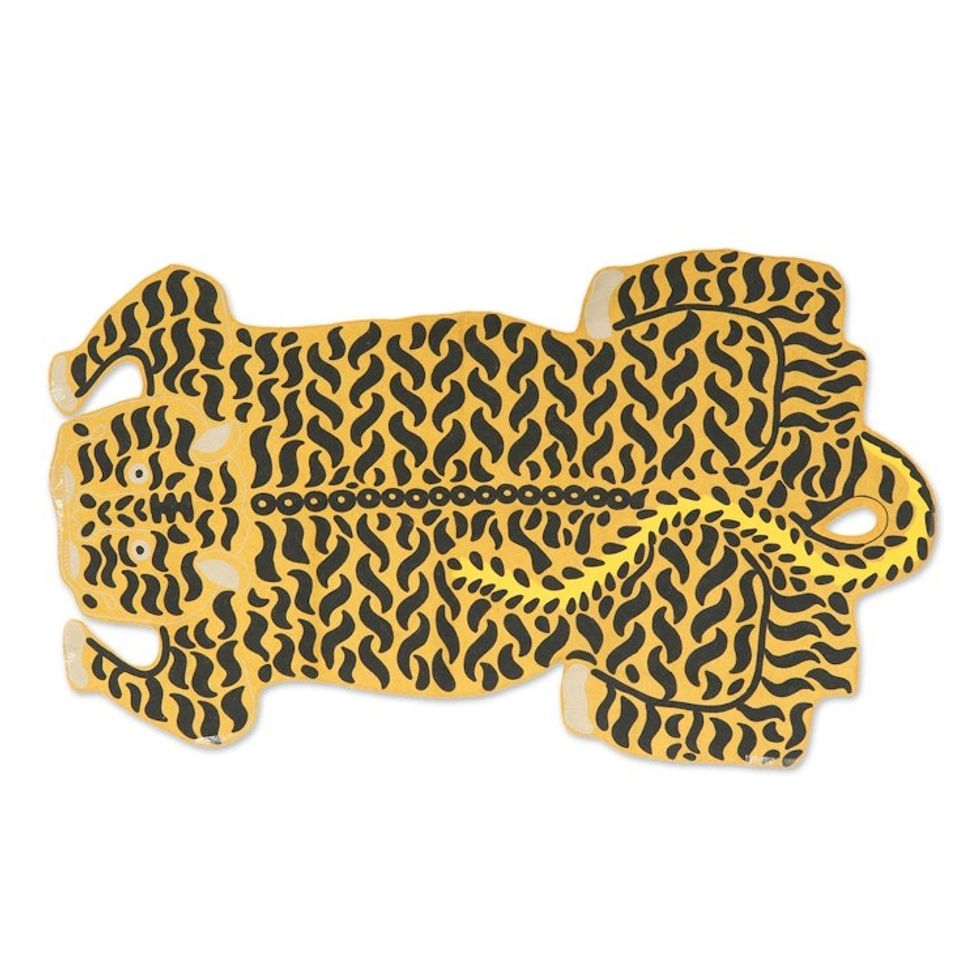 Chain Stitched 100 Wool Tiger Motif Rug from India 'Royal Tiger'