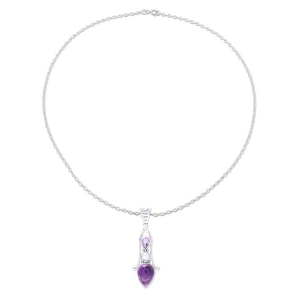 Alternate image for Amethyst and Cultured Pearl Sterling Silver Pendant Necklace Violet Reign