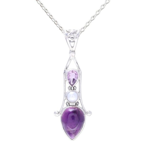 Alternate image for Amethyst and Cultured Pearl Sterling Silver Pendant Necklace Violet Reign