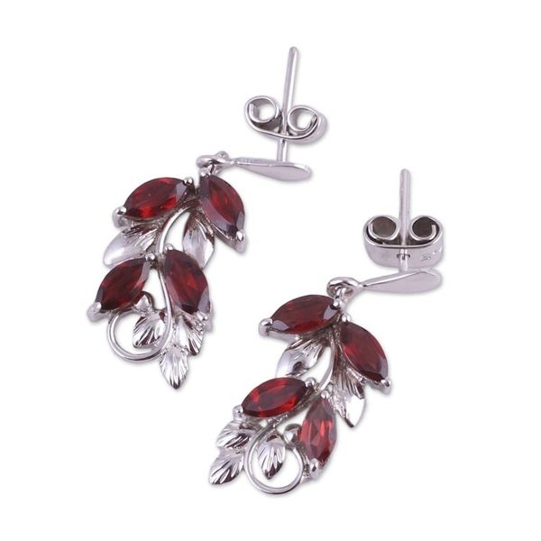 Alternate image for Leaf Motif Garnet Dangle Earrings from India Scarlet Charm