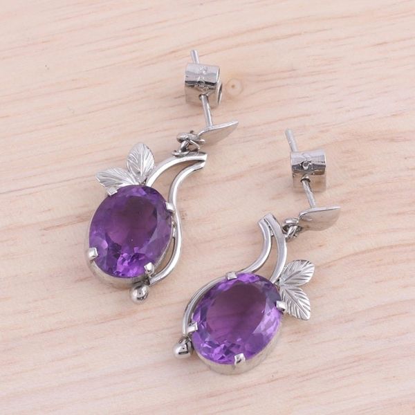 Alternate image for Rhodium Plated Leafy Amethyst Dangle Earrings from India Pretty Lilac