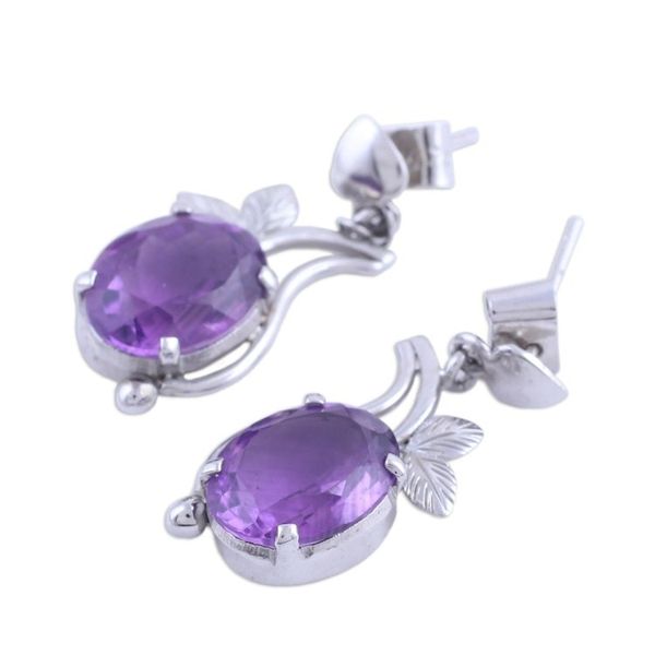 Alternate image for Rhodium Plated Leafy Amethyst Dangle Earrings from India Pretty Lilac