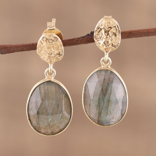 Alternate image for Handmade Gold Vermeil Labradorite Dangle Earrings from India Dazzling Delight