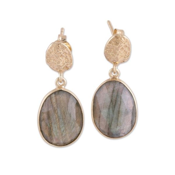 Alternate image for Handmade Gold Vermeil Labradorite Dangle Earrings from India Dazzling Delight