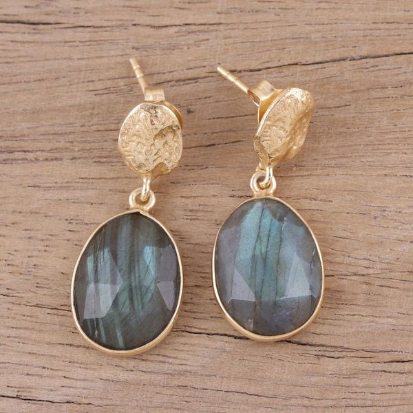 Alternate image for Handmade Gold Vermeil Labradorite Dangle Earrings from India Dazzling Delight