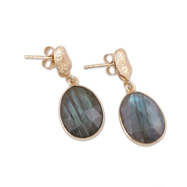 Alternate image for Handmade Gold Vermeil Labradorite Dangle Earrings from India Dazzling Delight