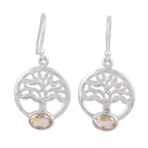 Alternate image for Tree-Shaped Citrine and Silver Dangle Earrings from India Corona Trees