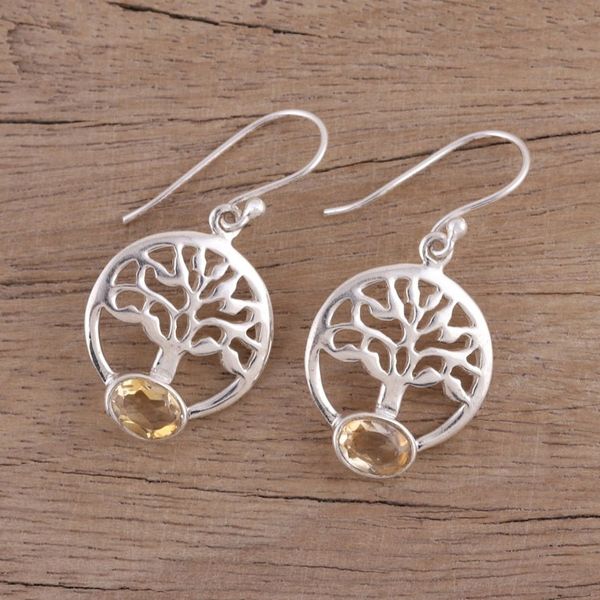 Alternate image for Tree-Shaped Citrine and Silver Dangle Earrings from India Corona Trees