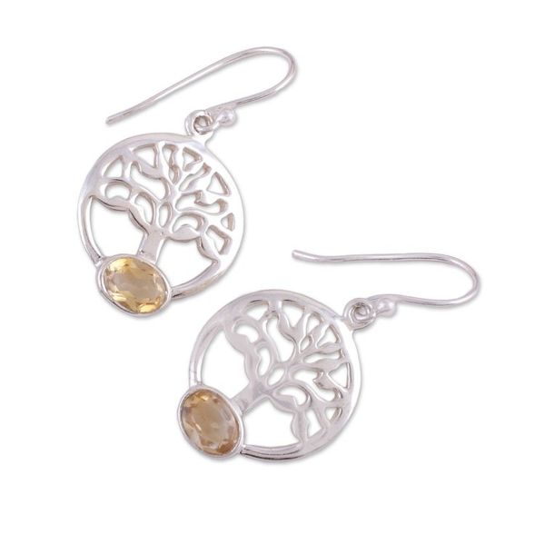 Alternate image for Tree-Shaped Citrine and Silver Dangle Earrings from India Corona Trees