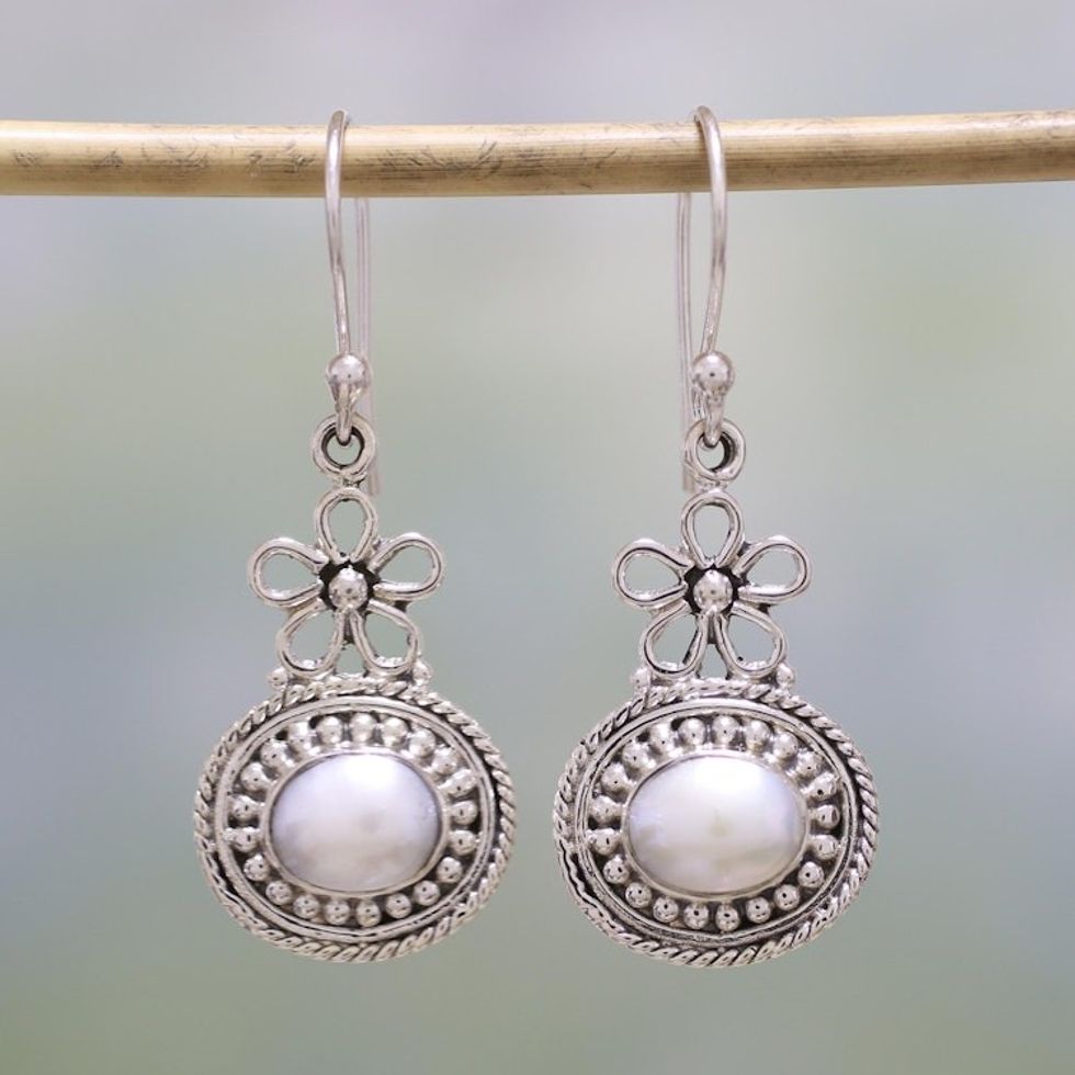 Cultured Pearl and Sterling Silver Dangle Earrings 'Pure Grace'