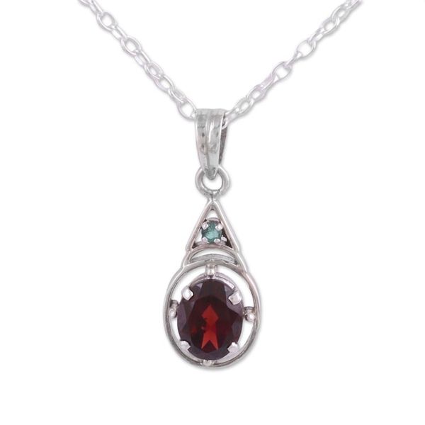 Alternate image for Garnet and Emerald Pendant Necklace from India Scarlet Joy