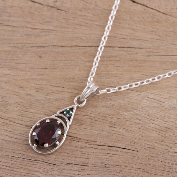 Alternate image for Garnet and Emerald Pendant Necklace from India Scarlet Joy