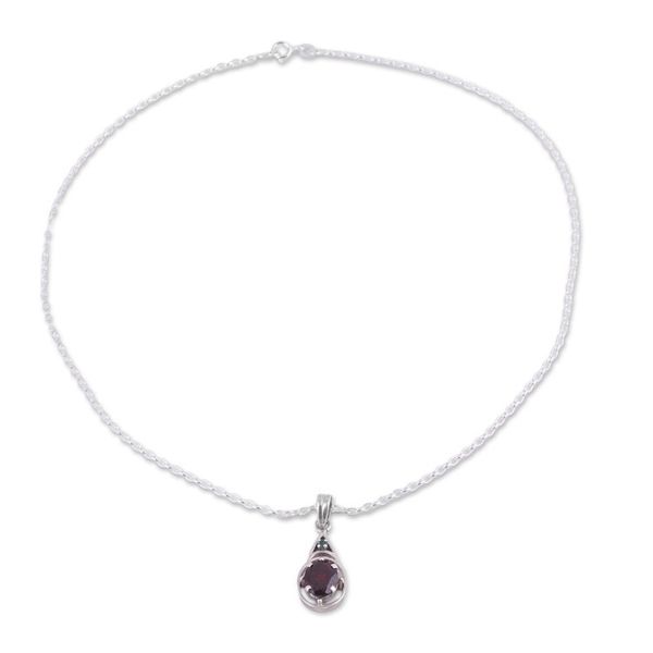 Alternate image for Garnet and Emerald Pendant Necklace from India Scarlet Joy