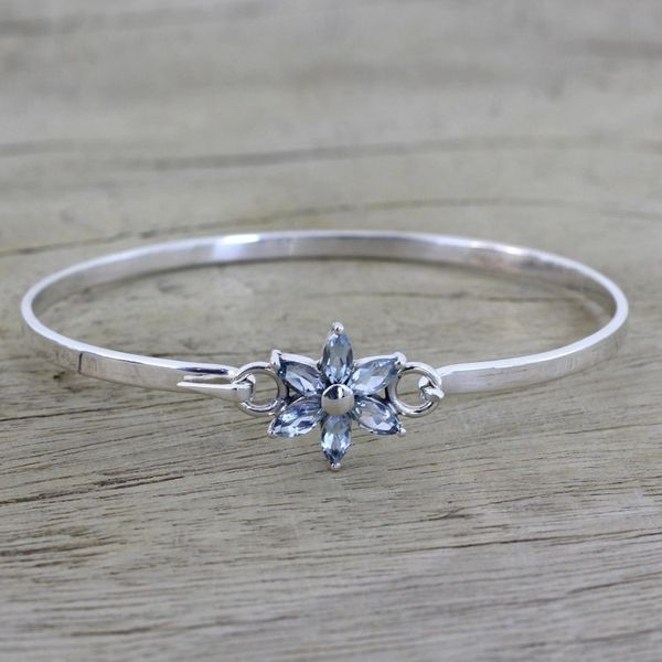 Alternate image for Blue Topaz and Sterling Silver Floral Bracelet from India Marquise Flower
